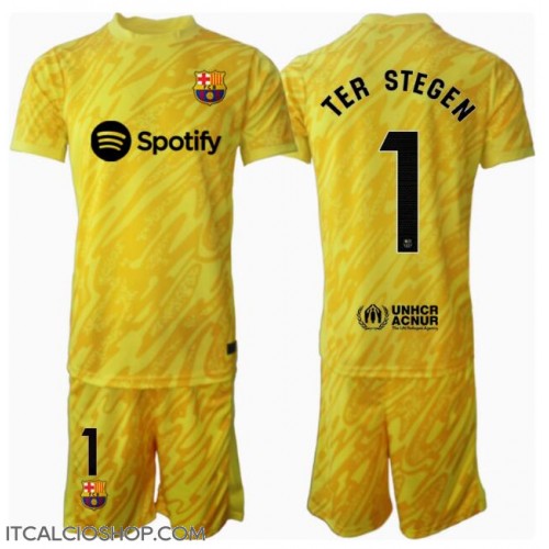 Barcelona Ter Stegen #1 Portiere Prima Maglia Bambino 2024-25 Manica Corta (+ Pantaloni corti)
